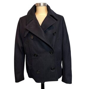 VANE Icon Pea Coat Navy Blue Size L Double Breasted Classic Quiet Luxury Preppy
